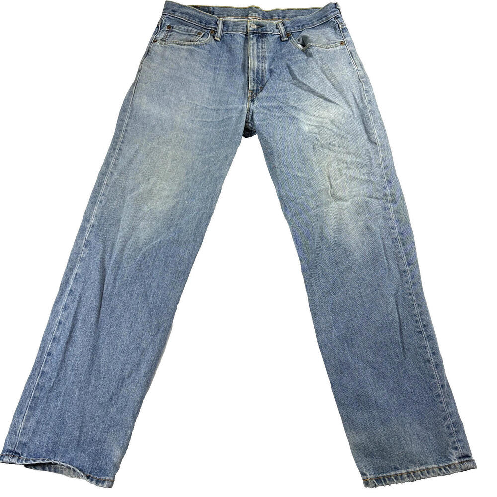 Vintage Levis 550 Jeans Mens 36x32 Distressed Straight Leg Denim Light Wash Blue